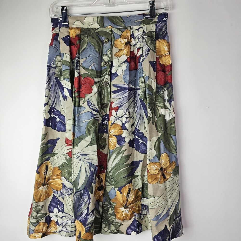 Alfred Dunner VTG Button Front A-Line Skirt Womens Size 10P‎ Hibiscus Tropical